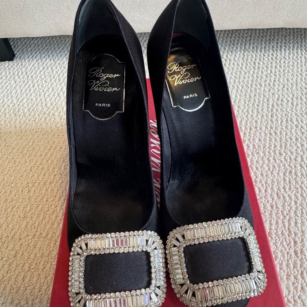 Roger Vivier Black Heels with Crystal Buckle